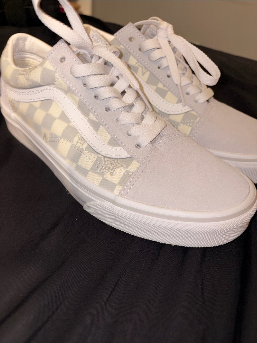 Brand new gray/white star checkered vans